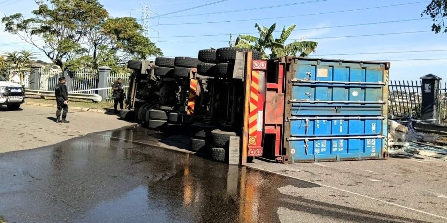Container truck crashes into boundary fence